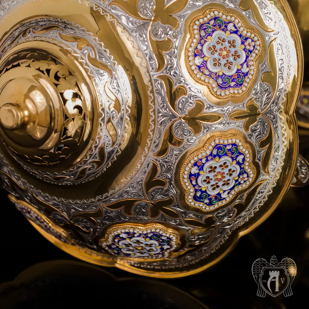 Светильник настольный «Империал» из серебра с позолотой и эмалью - фото 4