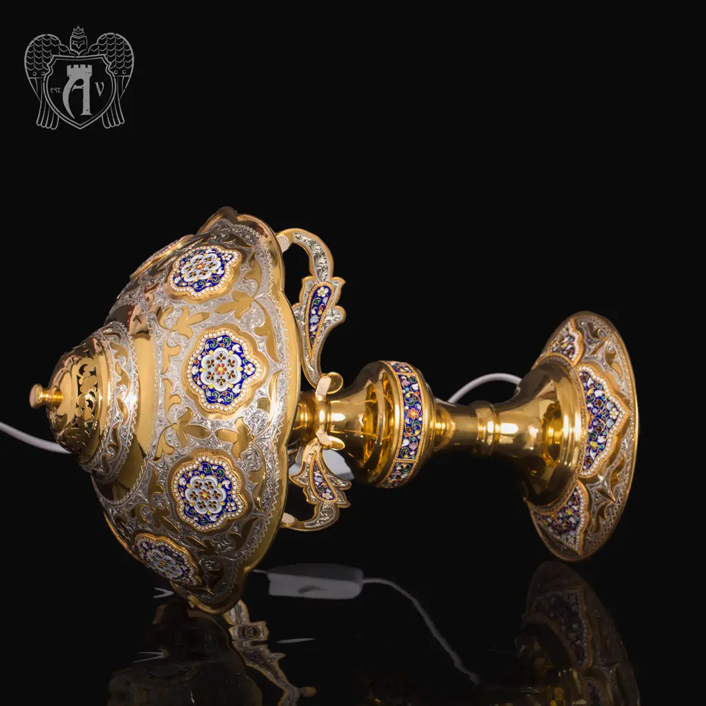 Светильник настольный «Империал» из серебра с позолотой и эмалью - фото 5