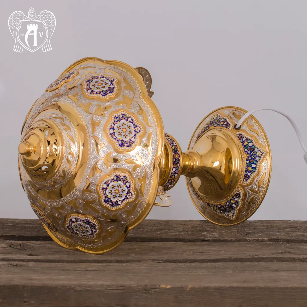 Светильник настольный «Империал» из серебра с позолотой и эмалью - фото 6