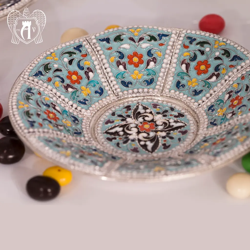 Серебряная чайная пара «Калейдоскоп» с эмалью - фото 4