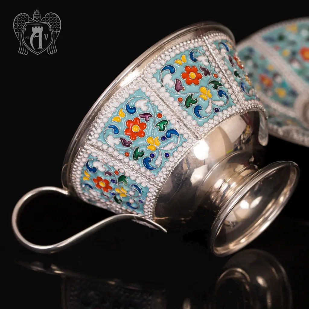 Чайные пары набор «Калейдоскоп » с эмалью 4  шт - фото 3