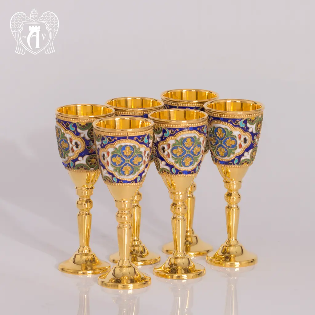 Набор серебряных рюмок с позолотой и эмалью  «Сильмариллион» - фото 2