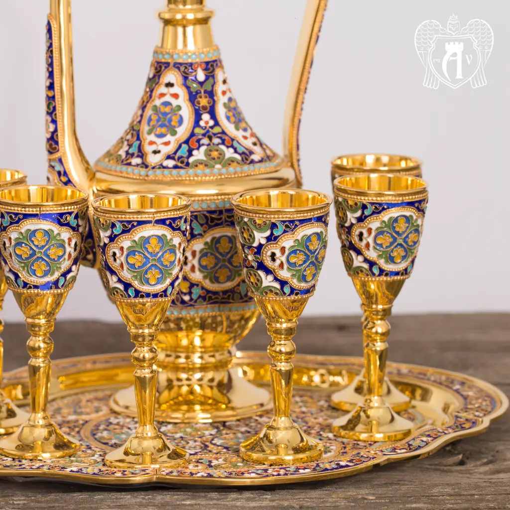 Набор серебряных рюмок с позолотой и эмалью  «Сильмариллион» - фото 4