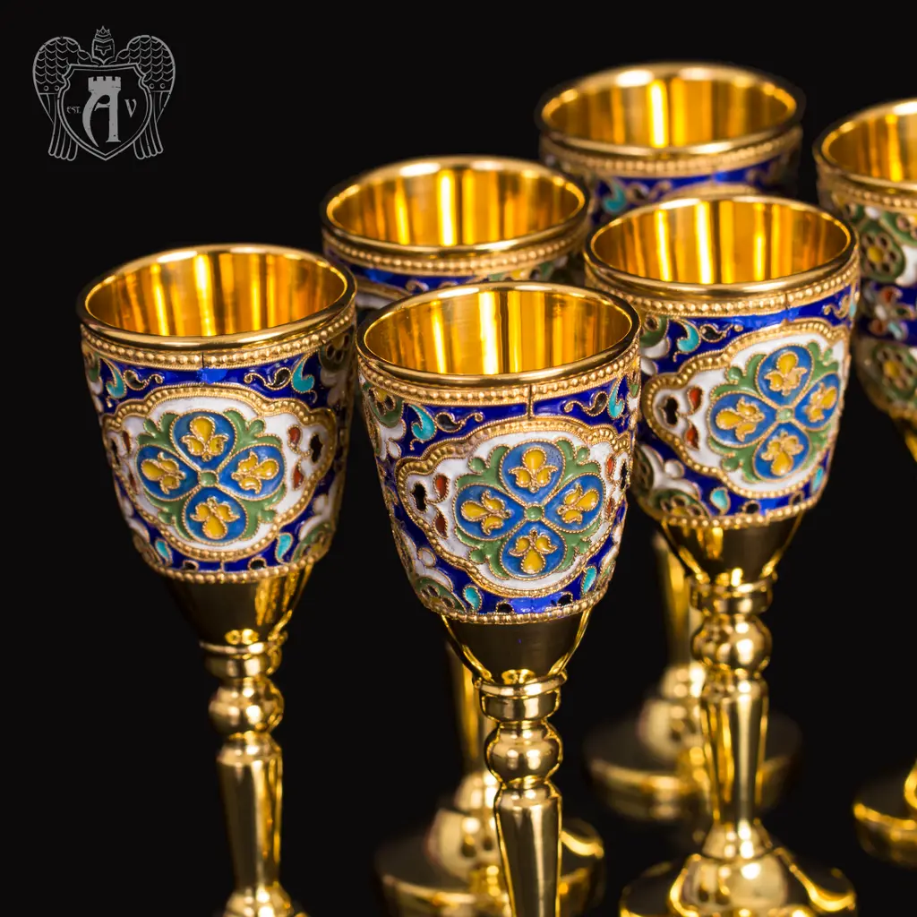 Набор серебряных рюмок с позолотой и эмалью  «Сильмариллион» - фото 5