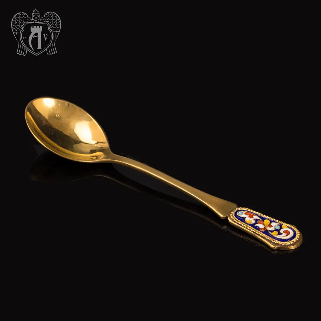 Серебряные чайные ложки с эмалью «Царская» комплект 6 шт - фото 2