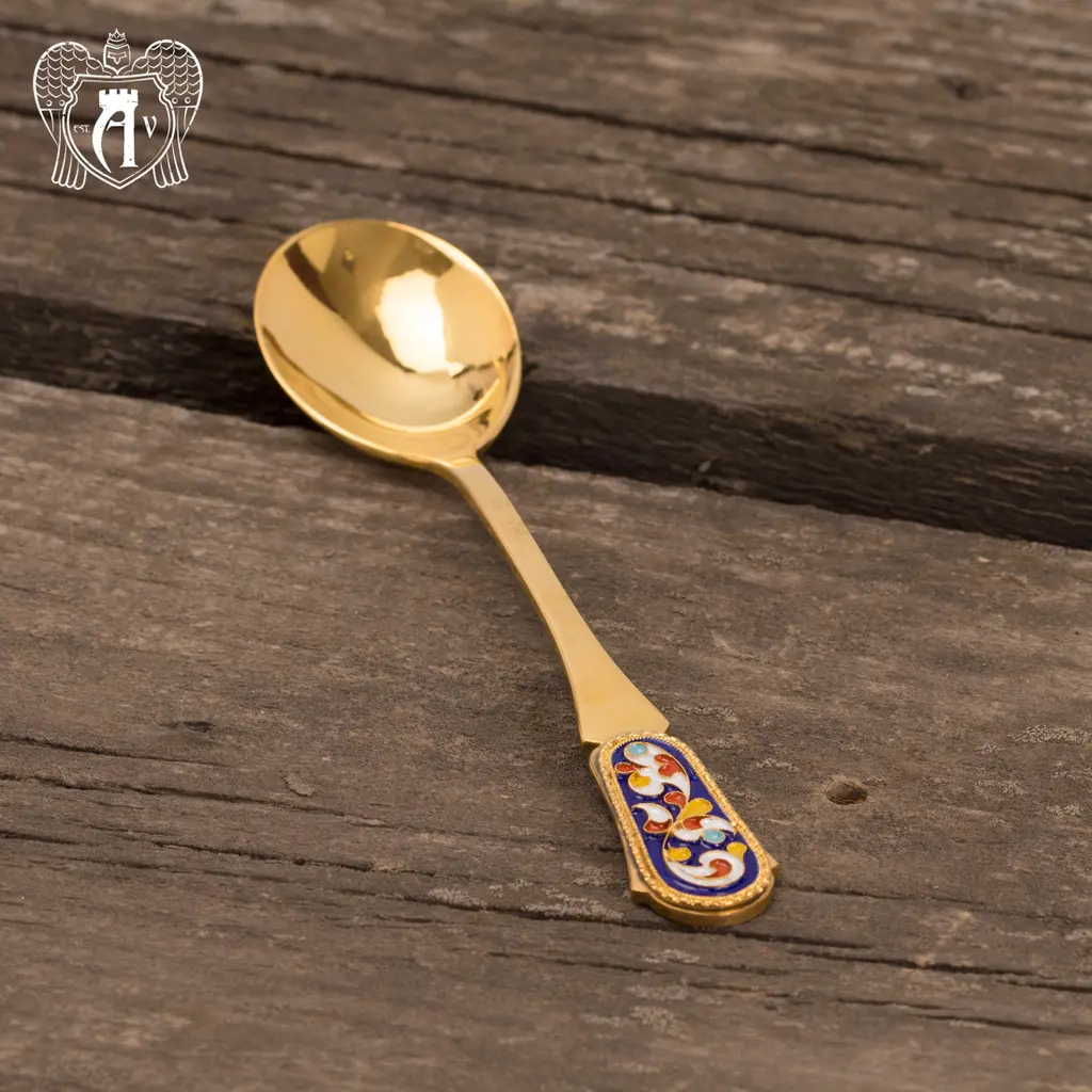 Серебряные чайные ложки с эмалью «Царская» комплект 6 шт - фото 4