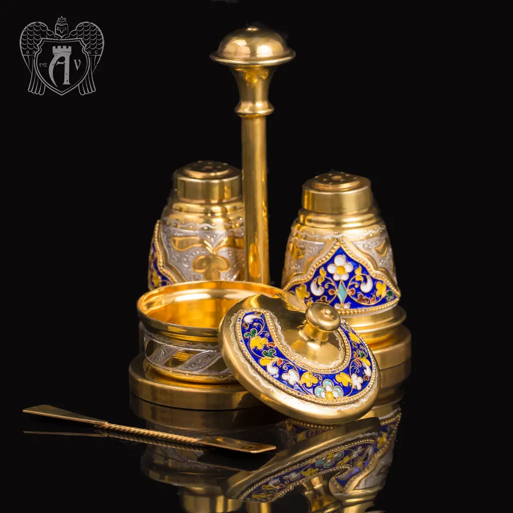 Серебряный набор для специй серия «Императрица» с золочением и эмалью - фото 2