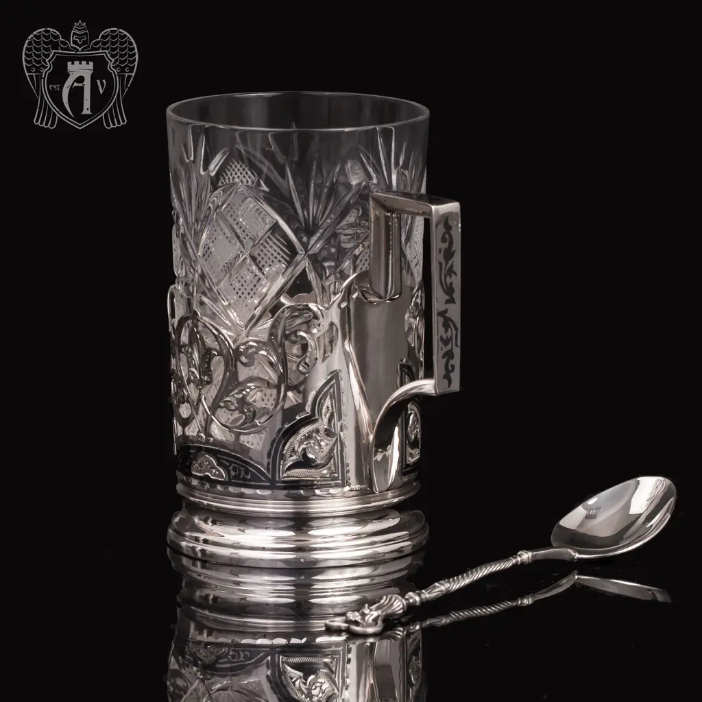 Подстаканник из серебра  «Гармония» с ложкой - фото 2