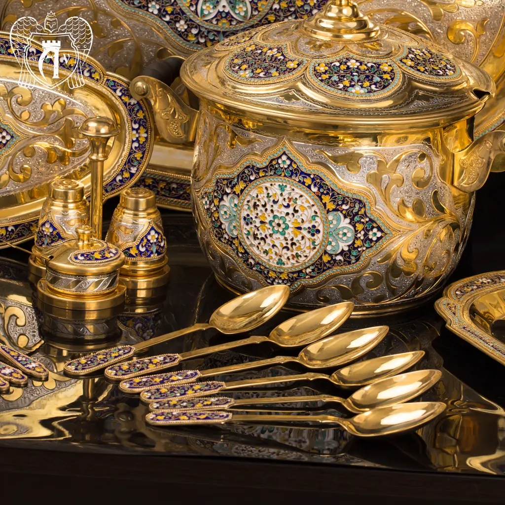 Столовый сервиз из серебра «Императрица» с золочением и горячей эмалью - фото 4