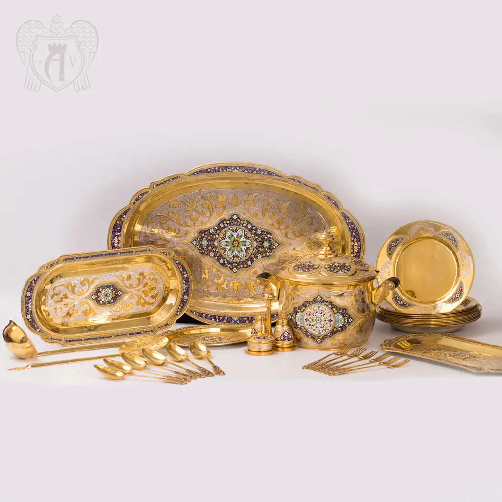 Столовый сервиз из серебра «Императрица» с золочением и горячей эмалью - фото 5
