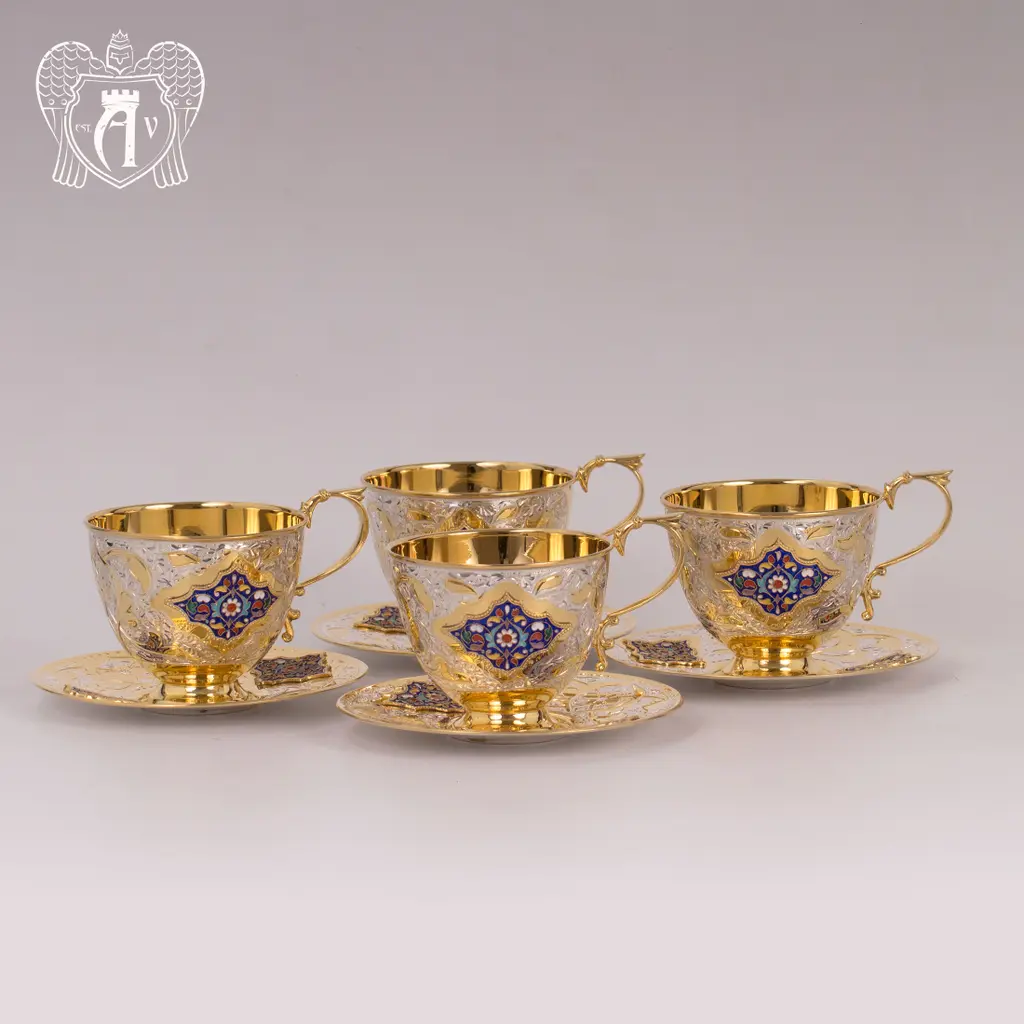 Серебряный сервиз чайный  с горячей эмалью  «Ричмонд» - фото 3