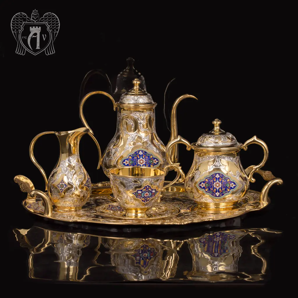 Серебряный сервиз чайный  с горячей эмалью  «Ричмонд» - фото 2