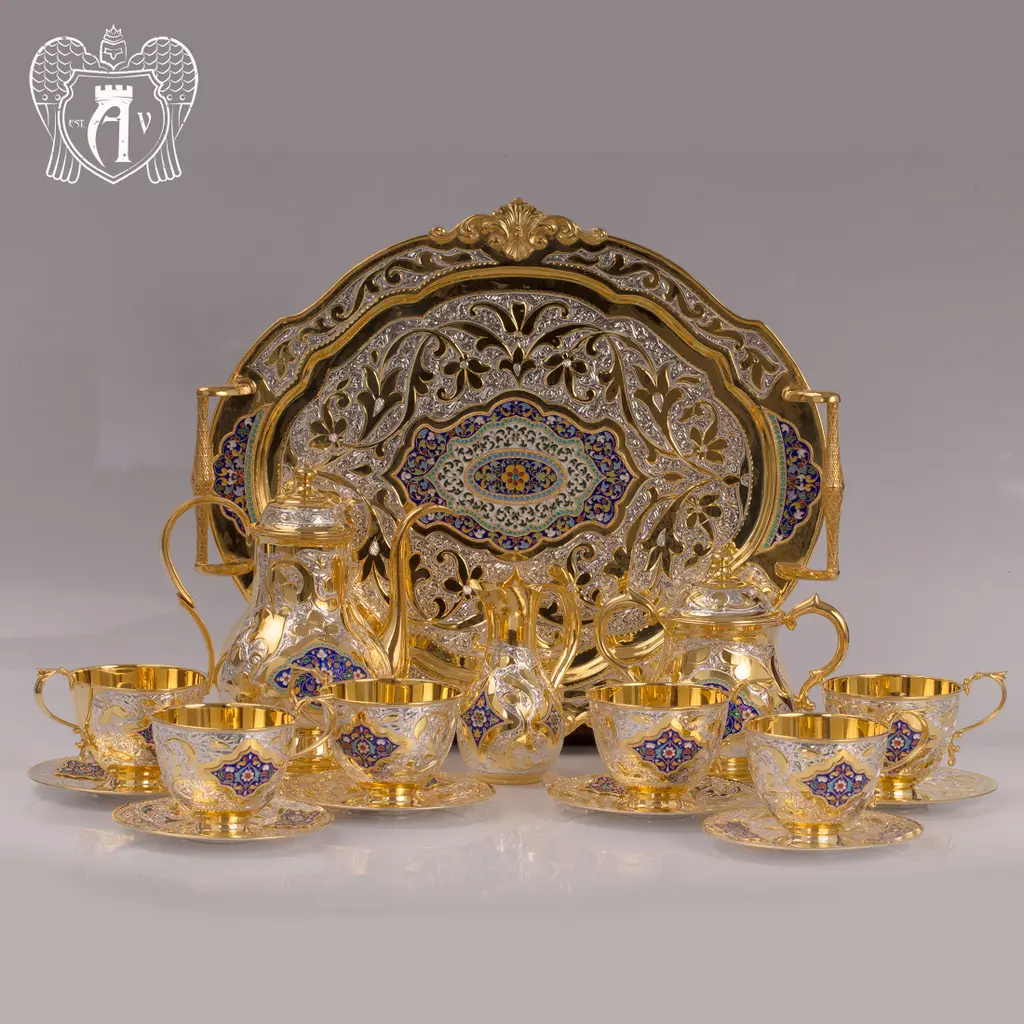 Серебряный сервиз чайный  с горячей эмалью  «Ричмонд» - фото 5