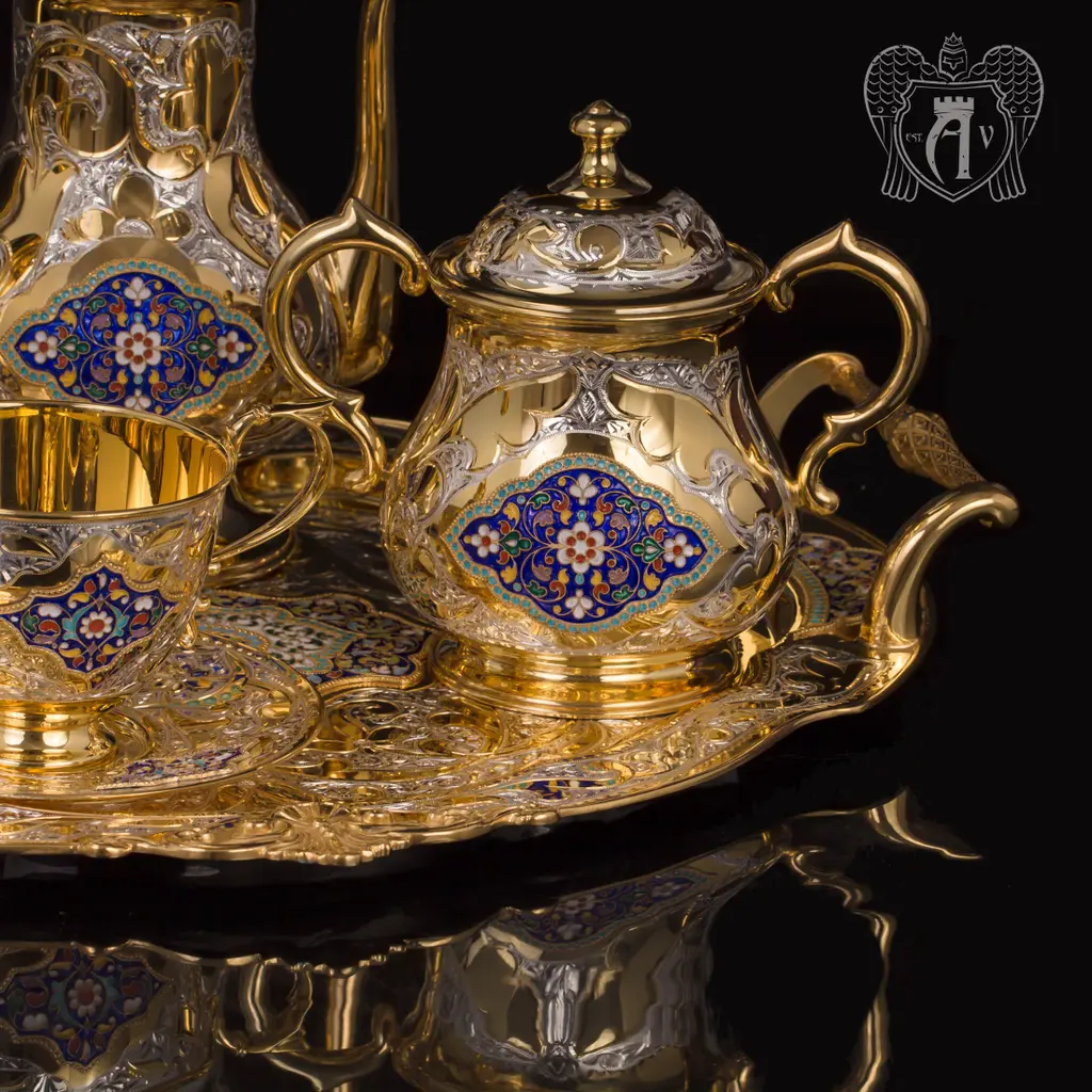 Серебряный сервиз чайный  с горячей эмалью  «Ричмонд» - фото 6