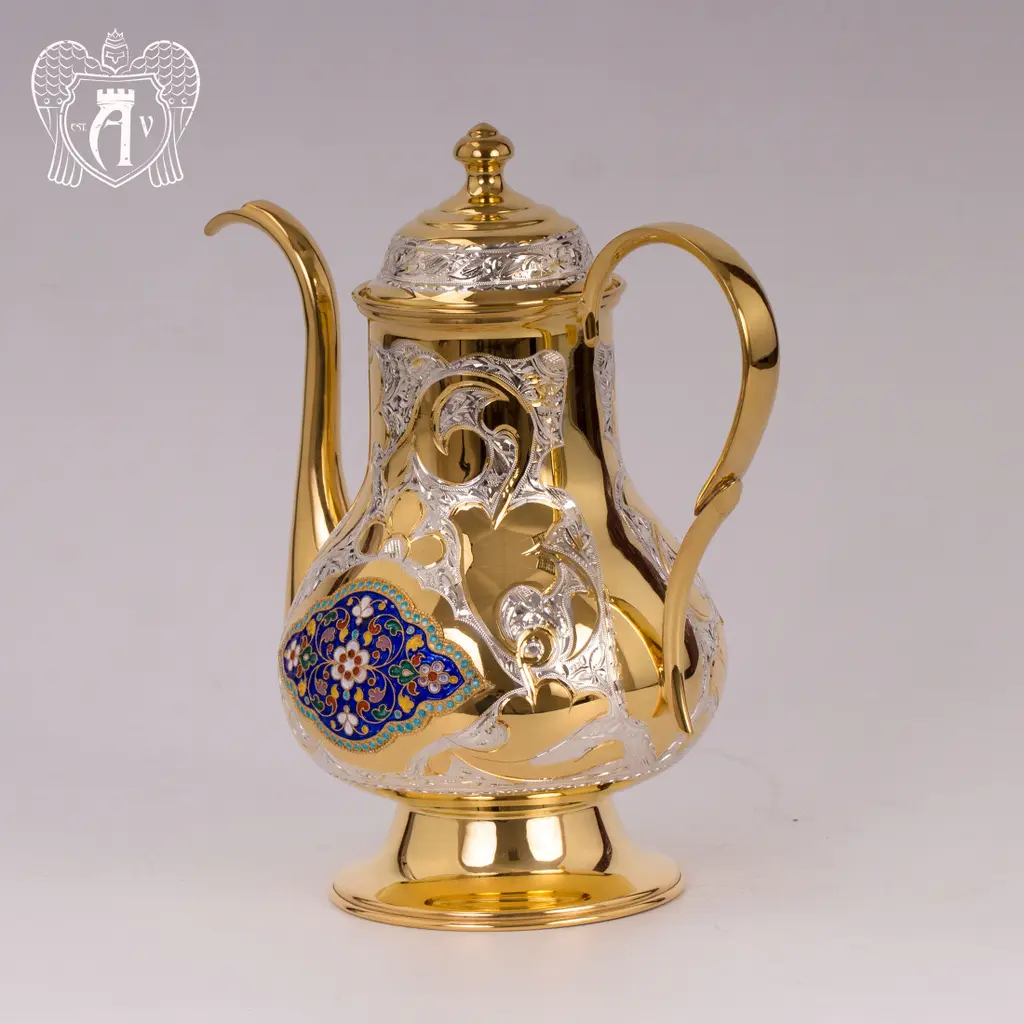 Чайник серебряный  «Ричмонд» с золочением и эмалью - фото 2