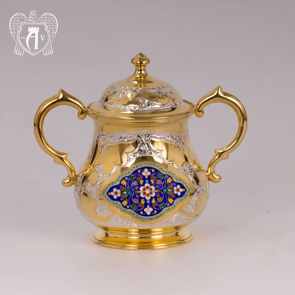 Серебряная сахарница «Ричмонд» с золочением и эмалью - фото 3