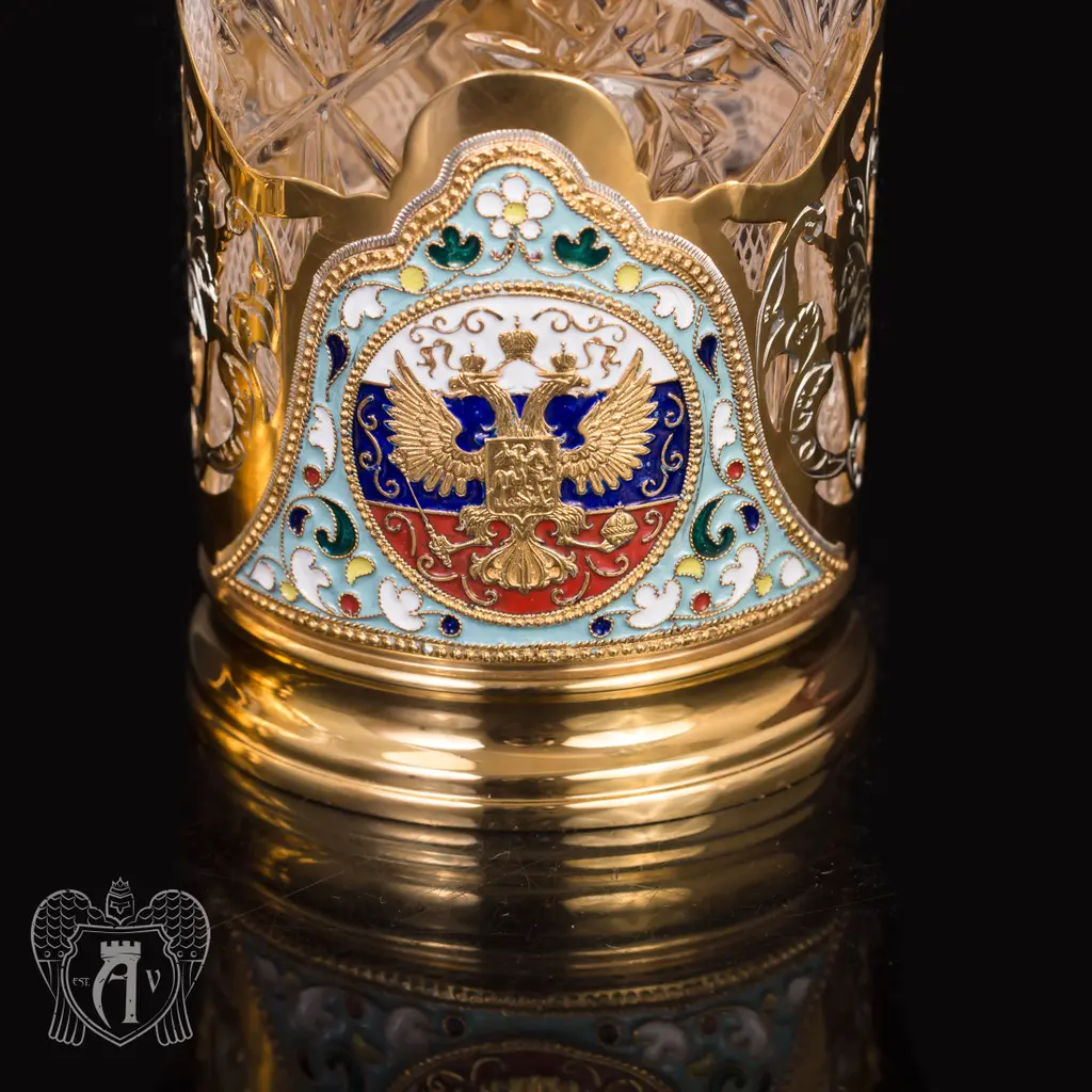 Подстаканник из серебра с эмалью «Герб» с золочением - фото 3