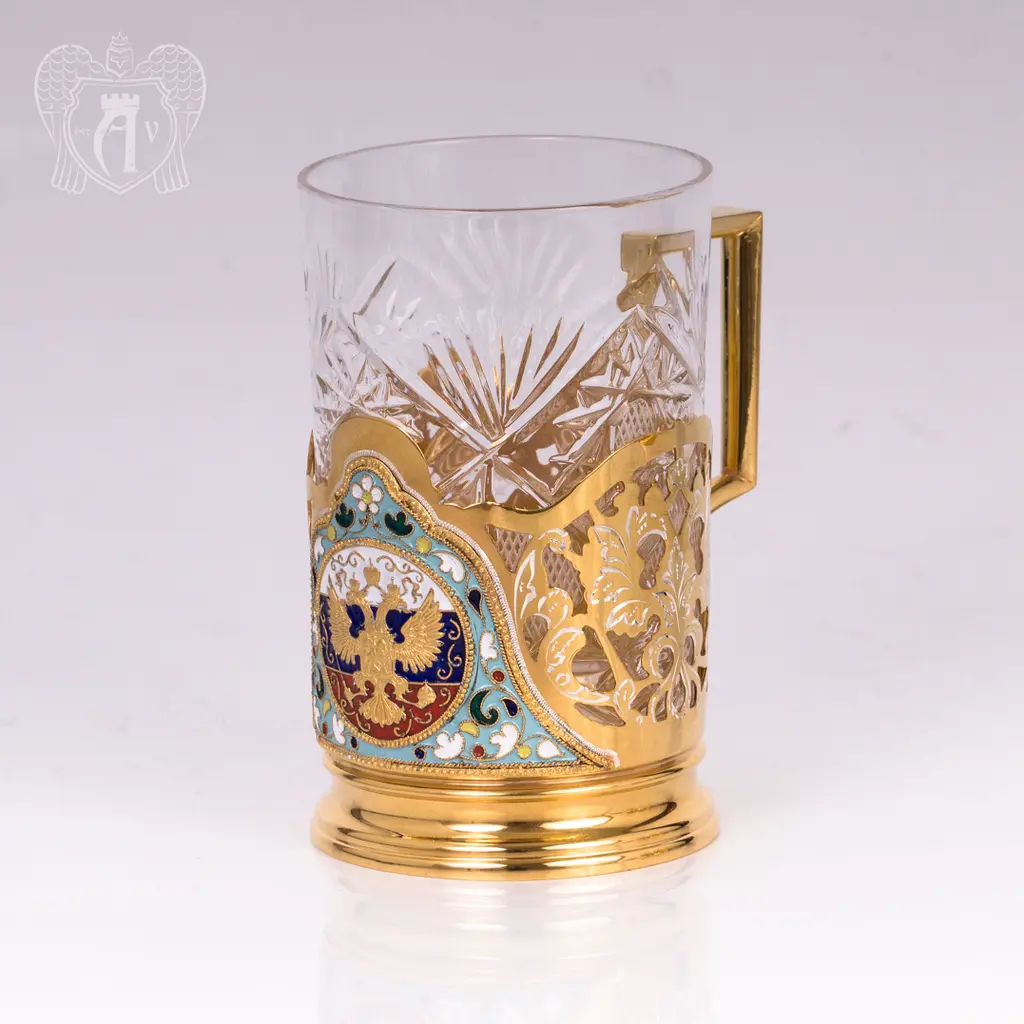 Подстаканник из серебра с эмалью «Герб» с золочением - фото 4