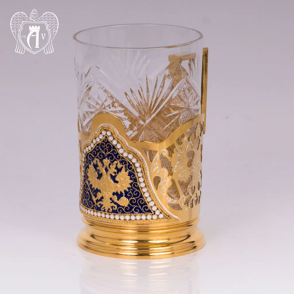 Подстаканник с гербом из серебра с эмалью «Держава» с золочением - фото 2