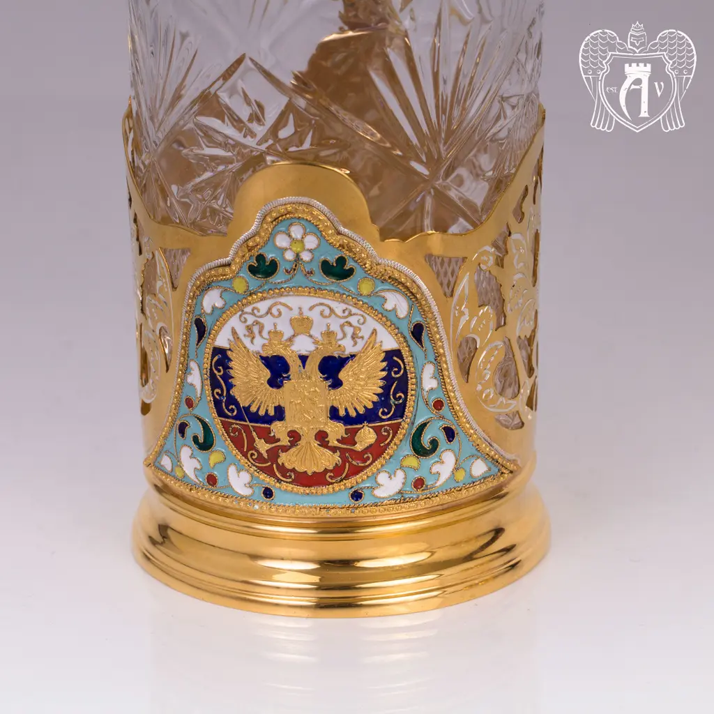 Набор из двух подстаканников из серебра с эмалью «Герб» с золочением - фото 4