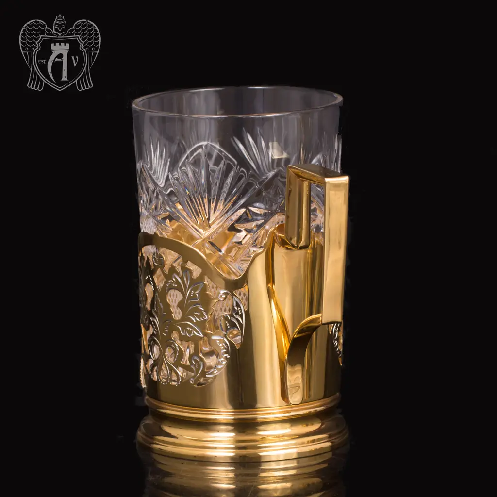 Набор из двух подстаканников из серебра с эмалью «Герб» с золочением - фото 6