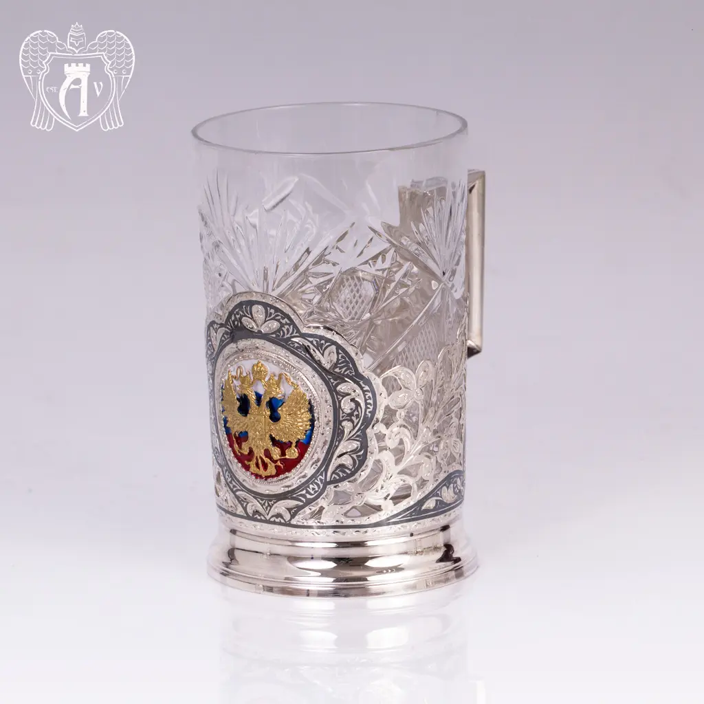 Набор из двух подстаканников с гербом из серебра с эмалью «Двуглавый орел» - фото 3