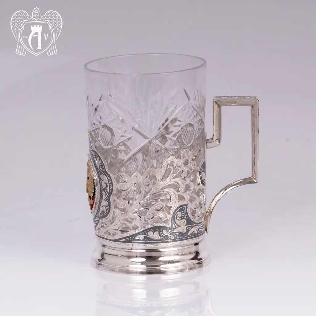 Набор из двух подстаканников с гербом из серебра с эмалью «Двуглавый орел» - фото 4