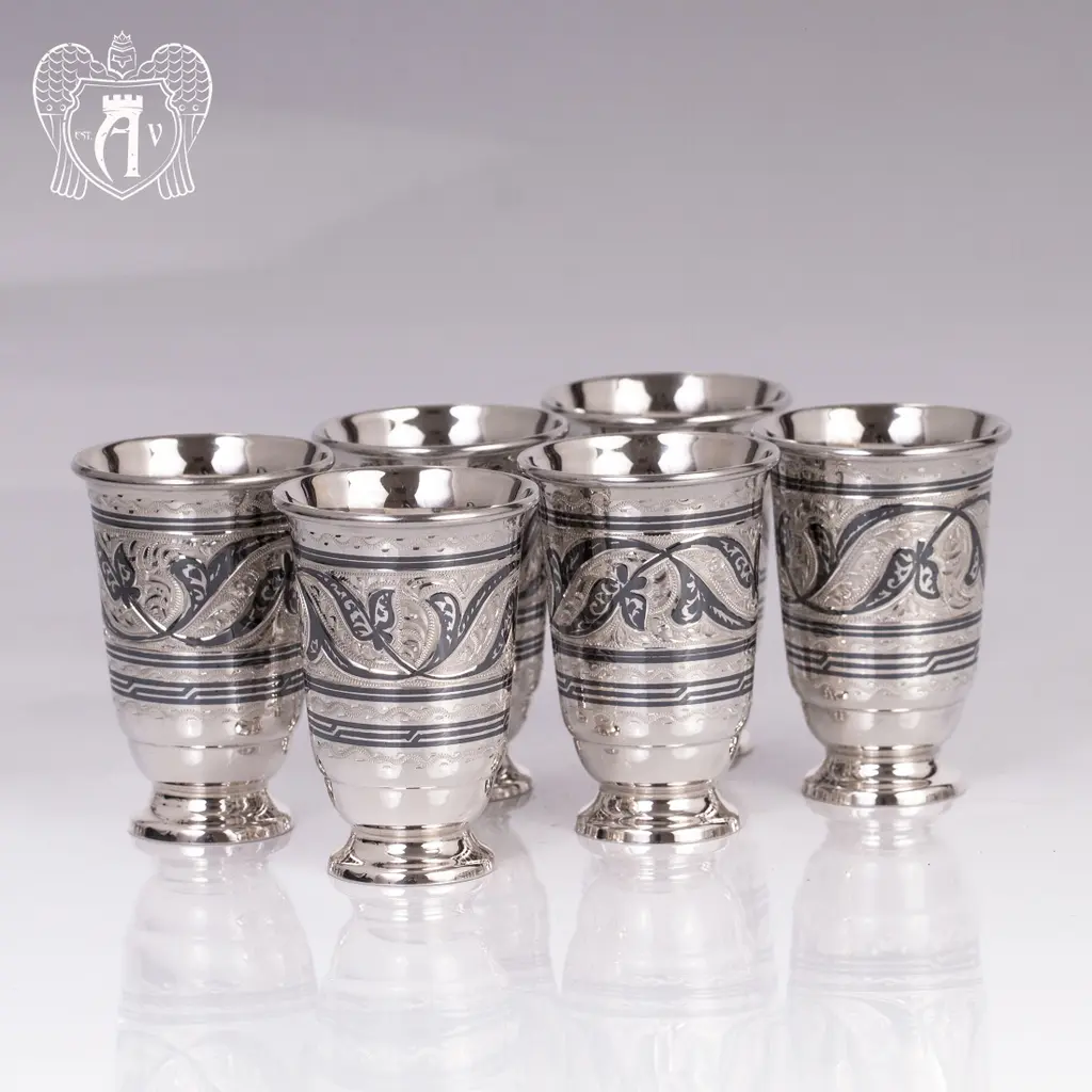 Набор серебряных стопок «Лоза»  6 шт - фото 2