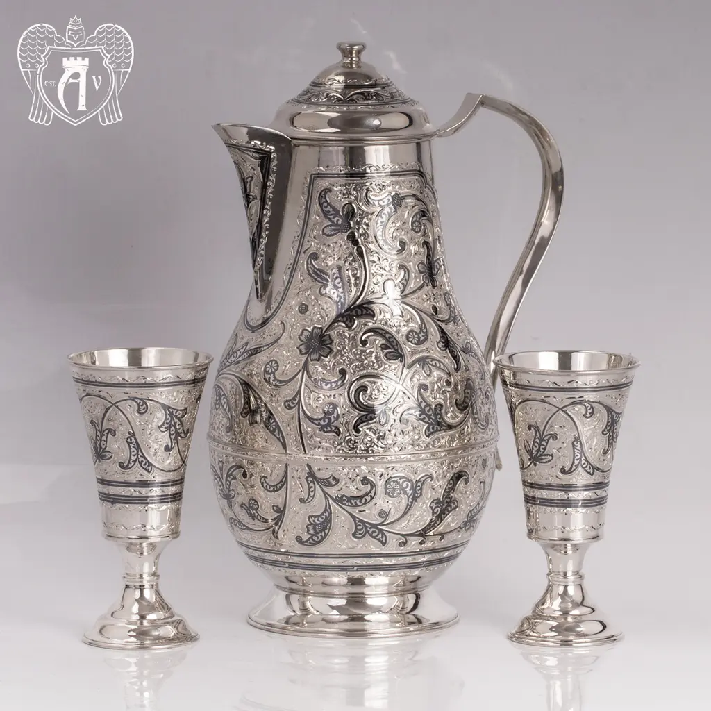 Большой кувшин и два стакана из серебра «Краса Востока» - фото 6