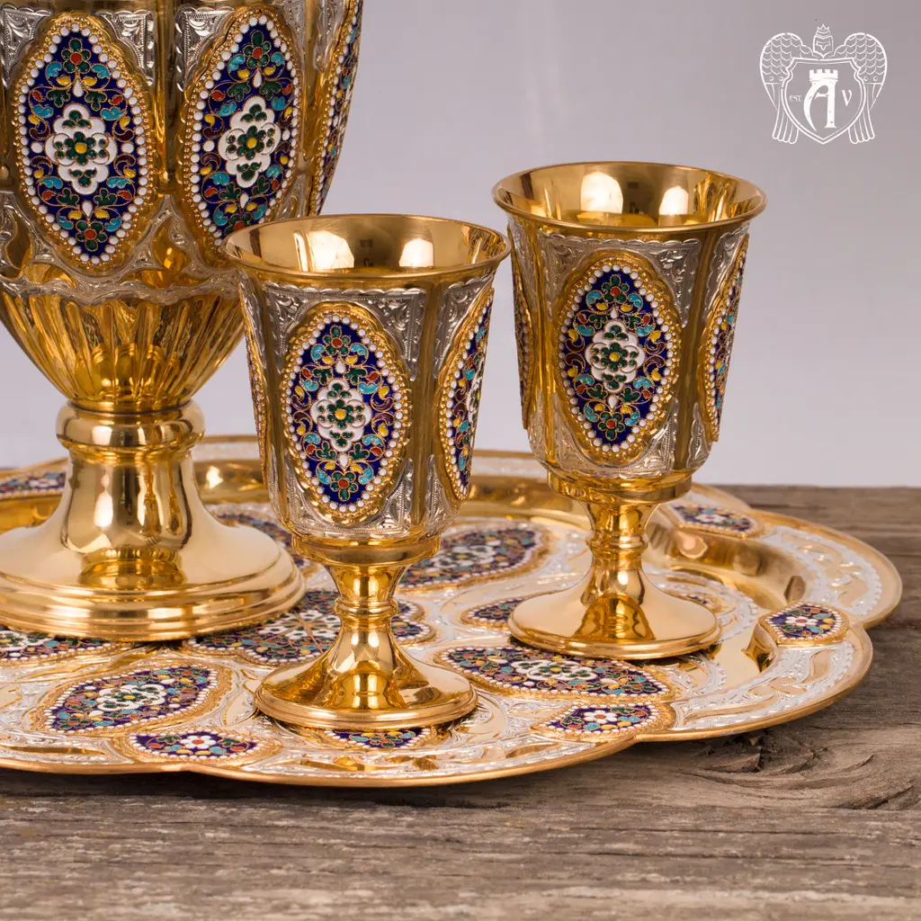 Поднос серебряный «Бухарест» с золочением и горячей эмалью - фото 2