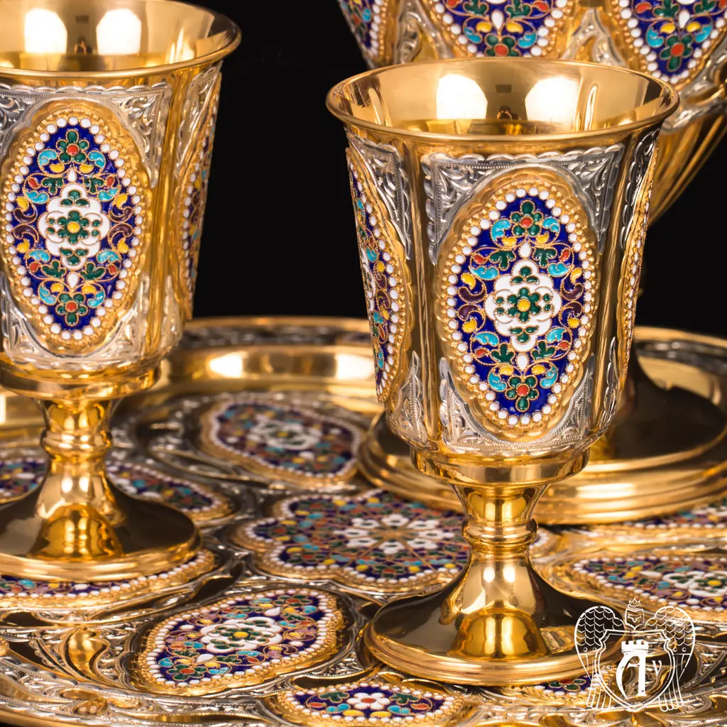 Бокалы серебряные «Бухарест» пара с золочением и горячей эмалью - фото 3