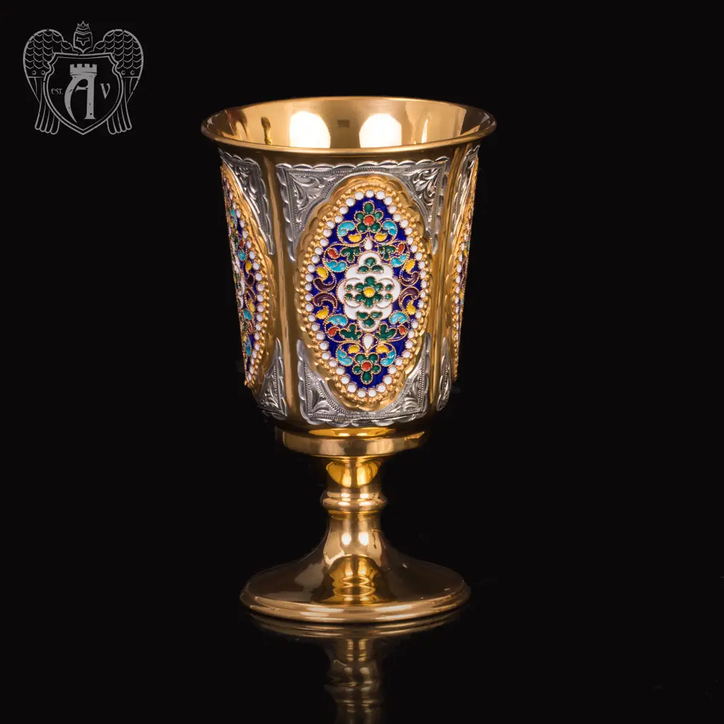Бокалы серебряные «Бухарест» пара с золочением и горячей эмалью - фото 5