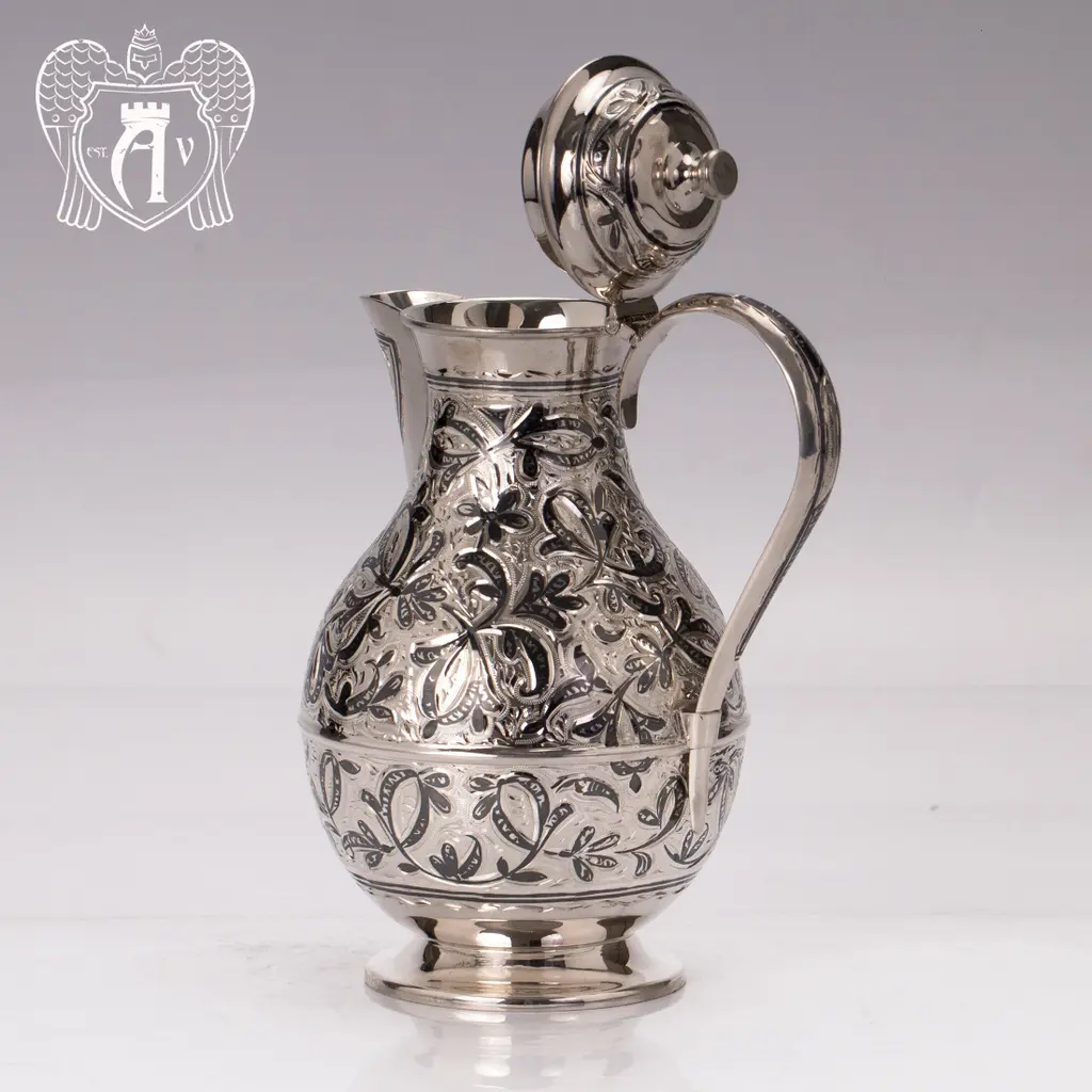 Кувшин и два стакана на подносе из серебра  925 пробы «Хрустальный ручей» - фото 3