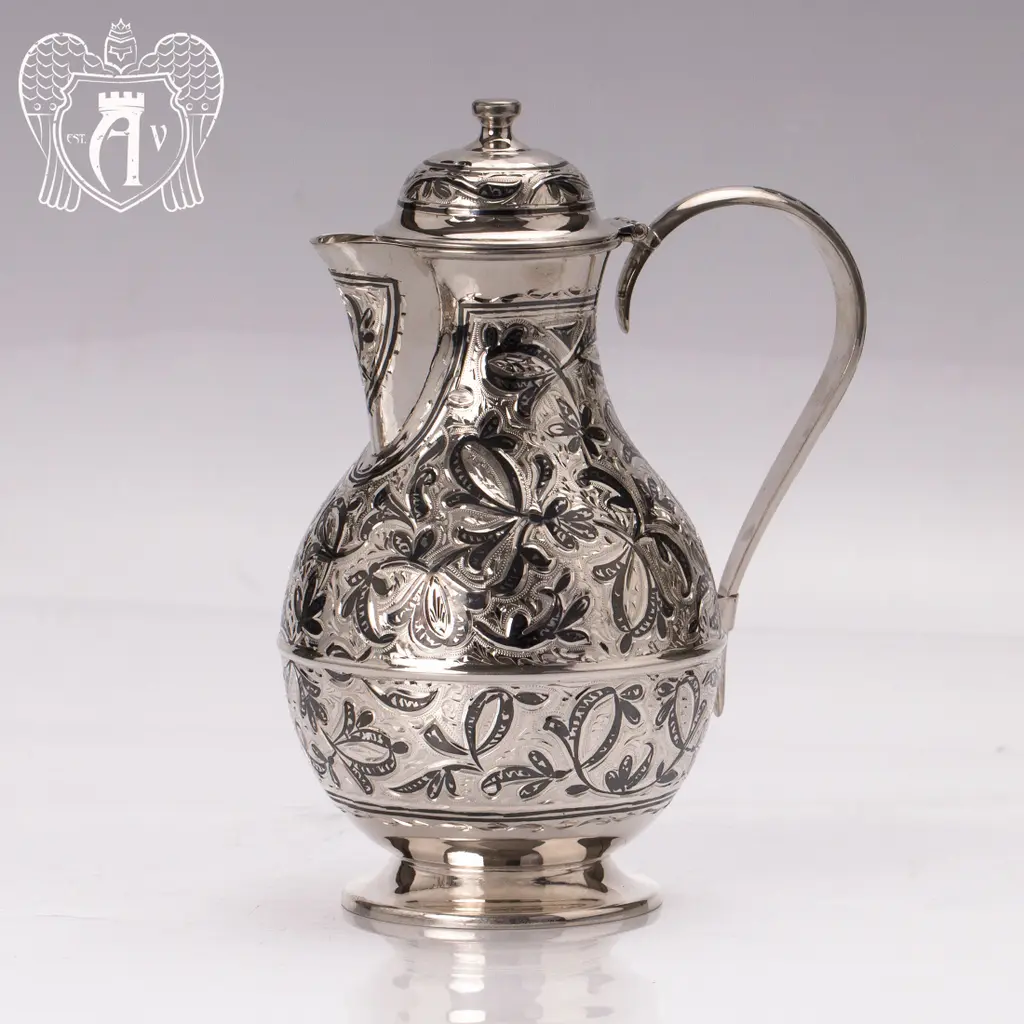 Кувшин и два стакана на подносе из серебра  925 пробы «Хрустальный ручей» - фото 5