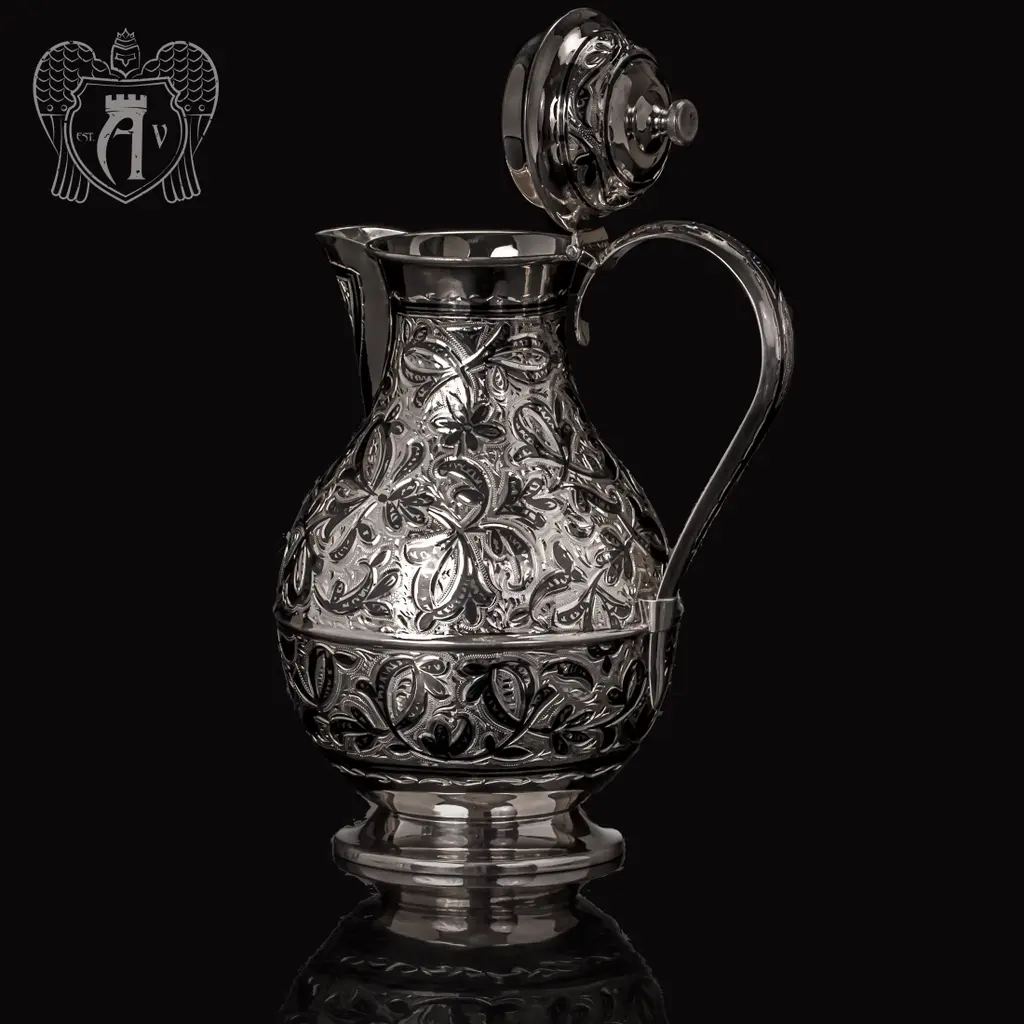 Кувшин и два стакана на подносе из серебра  «Хрустальный ручей» - фото 6
