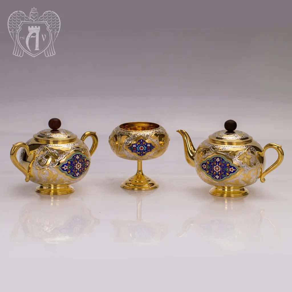 Заварочный чайник серебряный «Королевский» с золочением - фото 2