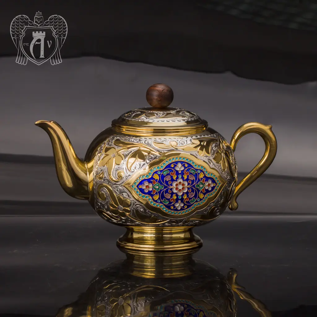 Заварочный чайник серебряный «Королевский» с золочением - фото 3