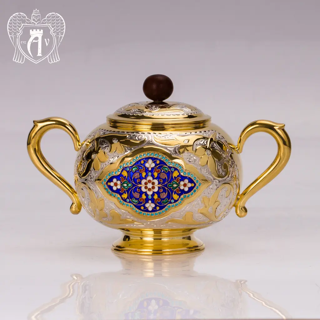 Сахарница из  серебра «Королевская» с золочением и эмалью - фото 2