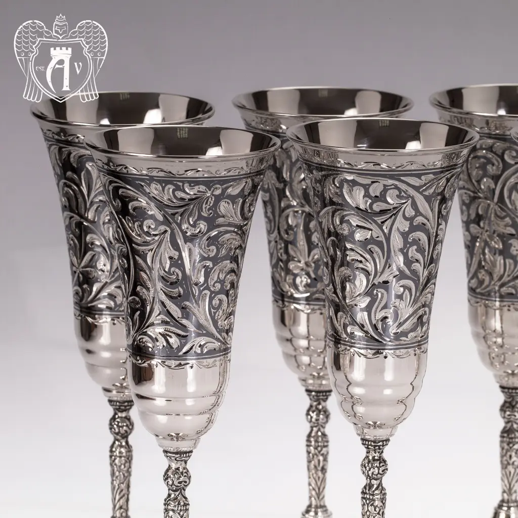Серебряные бокалы «Гротеск»  набор 6 шт - фото 2