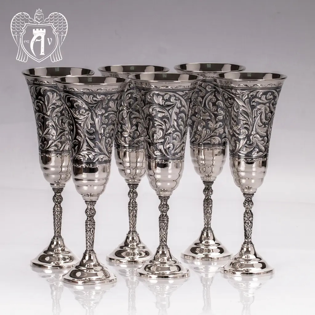Серебряные бокалы «Гротеск»  набор 6 шт - фото 4