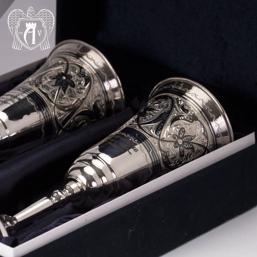 Серебряные бокалы на венчание с гравировкой для жениха и невесты «Свадебные» 2 шт - фото 5