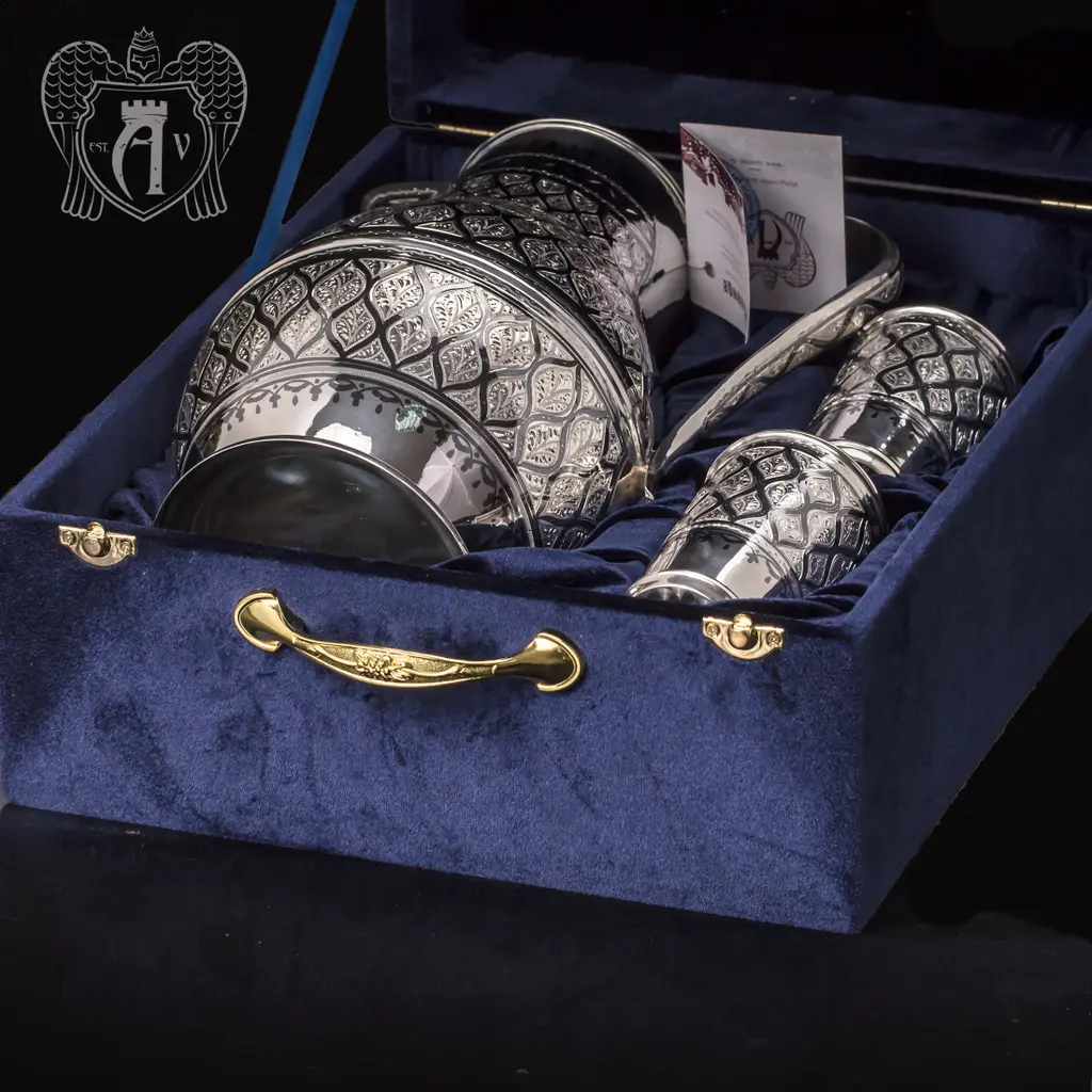 Большой кувшин и два стакана из серебра 925 пробы«Неаполь» - фото 2