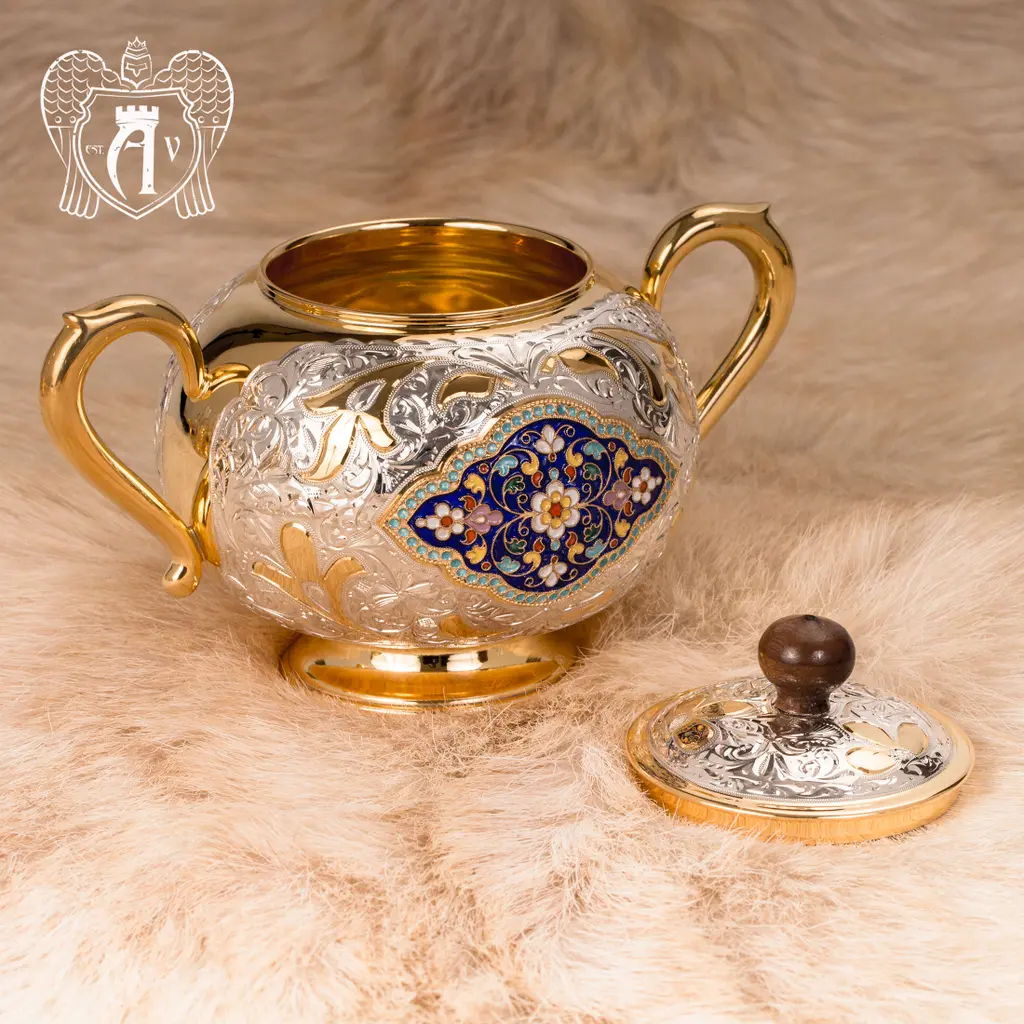 Серебряный сервиз чайный  с горячей эмалью  «Вермонт» - фото 4