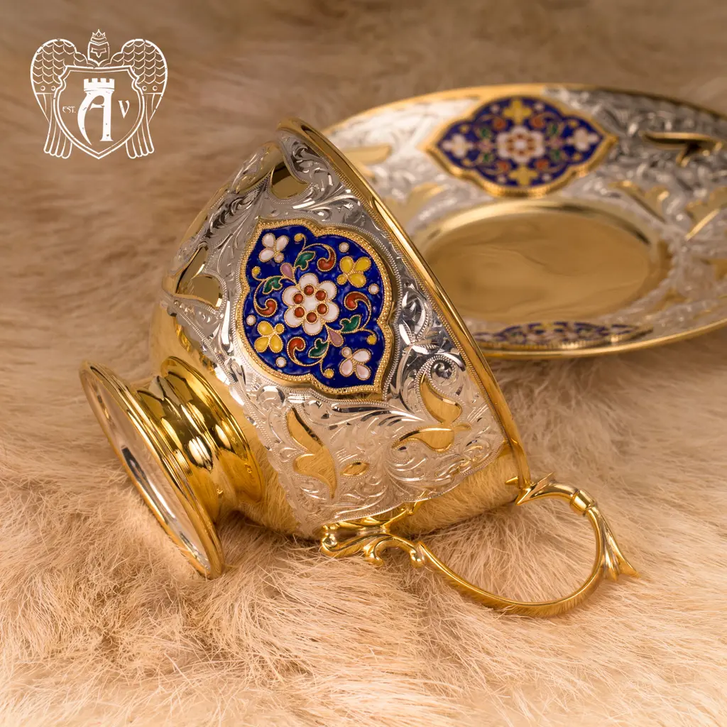 Чайная пара с золочением и эмалью «Вермонт» - фото 4