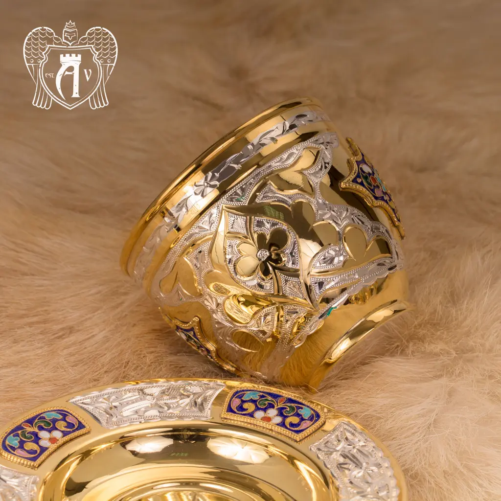 Чайная пара с золочением и эмалью «Глория» - фото 3