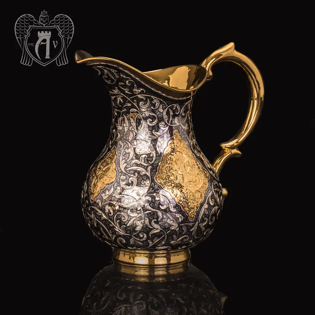Кувшин и два стакана из серебра «Тадж Махал»с золочением - фото 3