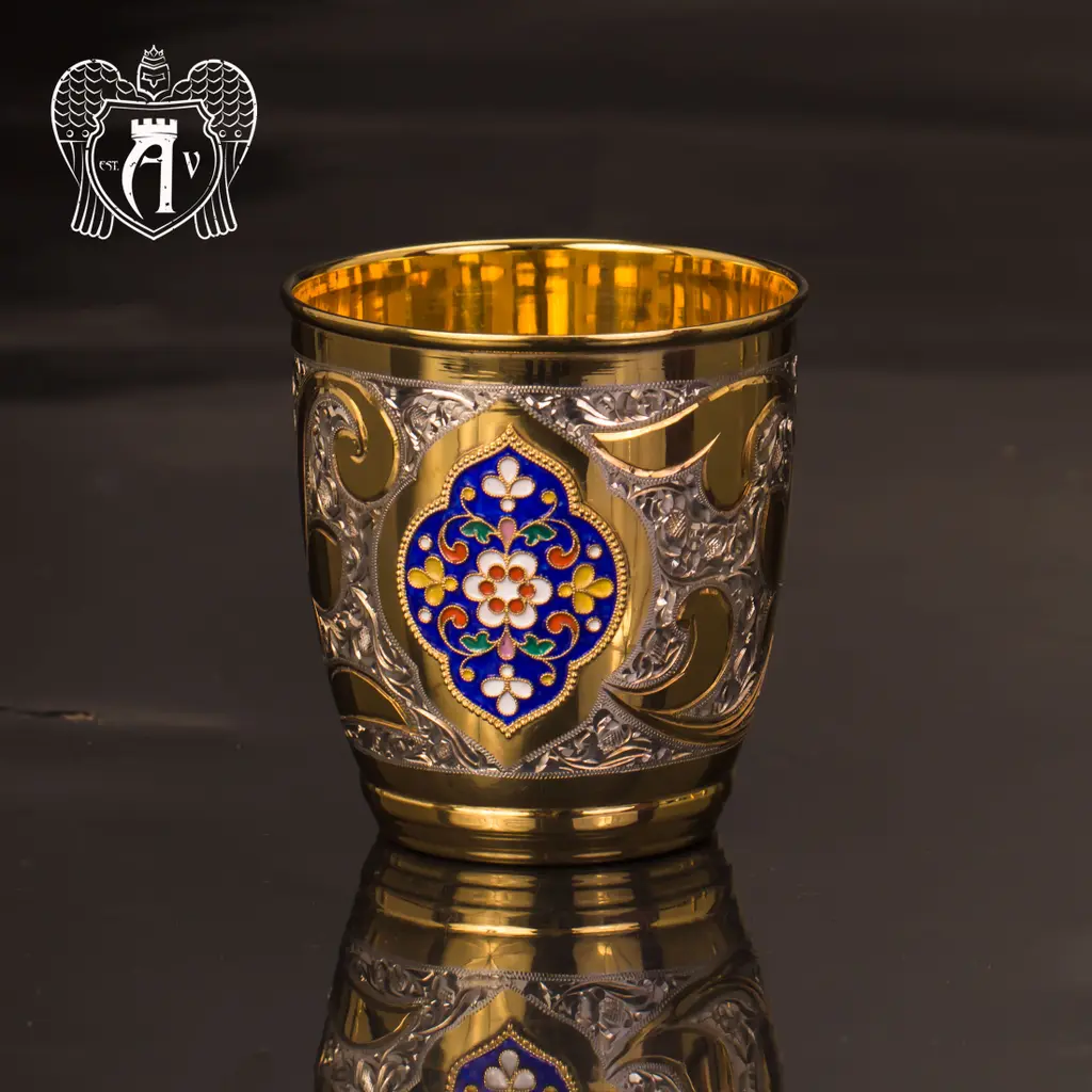 Набор серебряных стаканов «Теодор» с золочением и эмалью 4 шт - фото 2