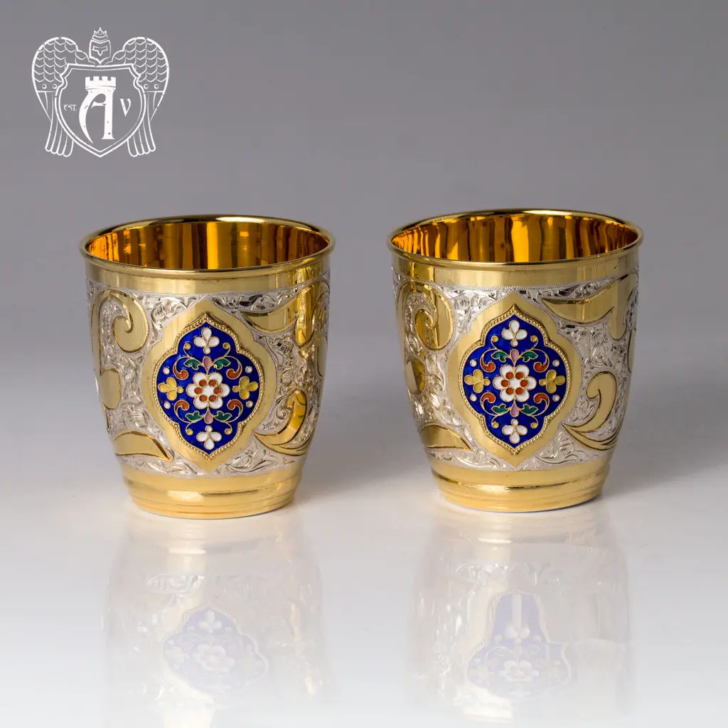 Набор серебряных стаканов «Теодор» с золочением и эмалью 4 шт - фото 3