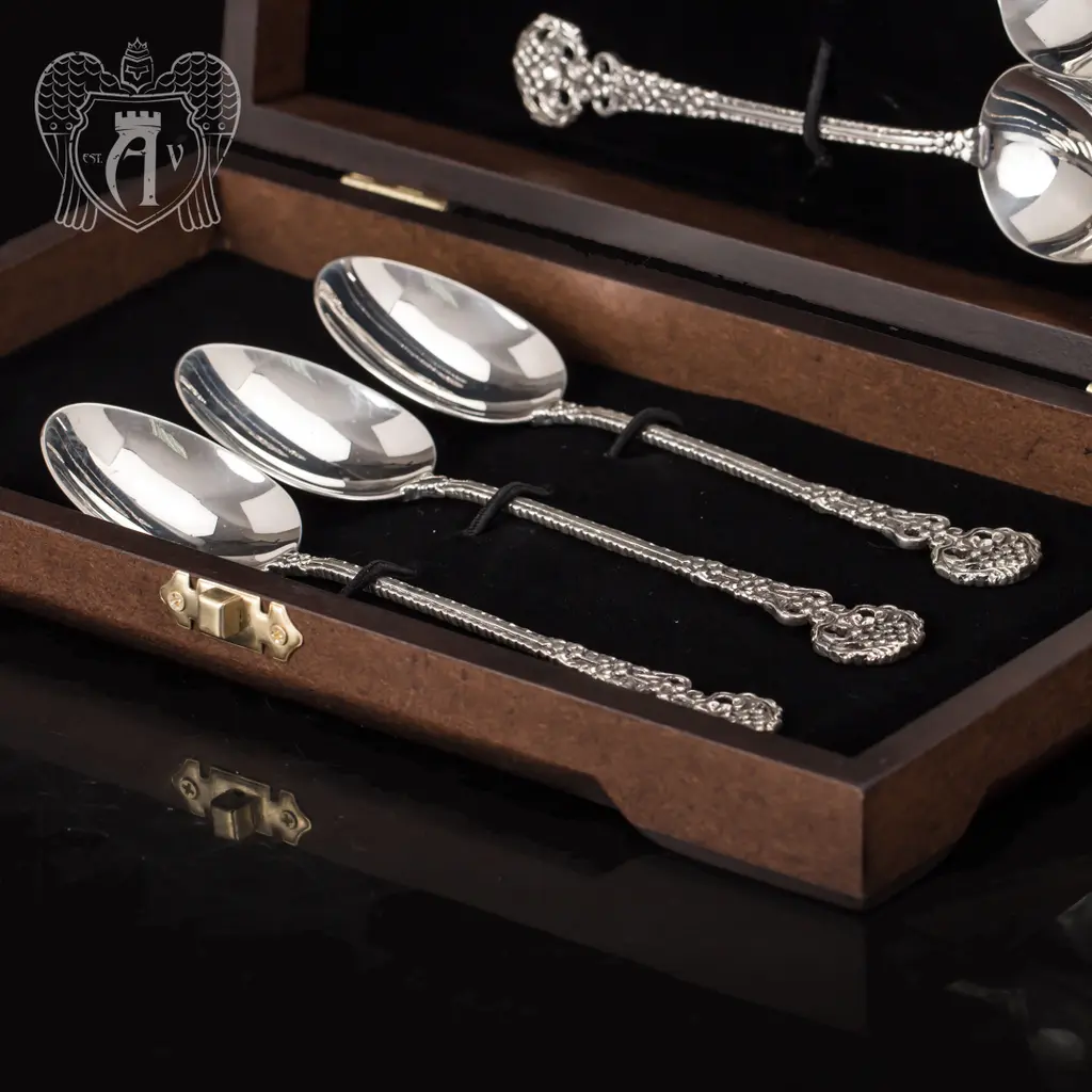 Набор десертных ложек из серебра на 6 персон «Винтаж» 6 предметов - фото 2