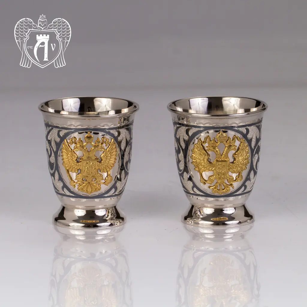 Набор серебряных стопок  «Герб России» 2 шт - фото 2